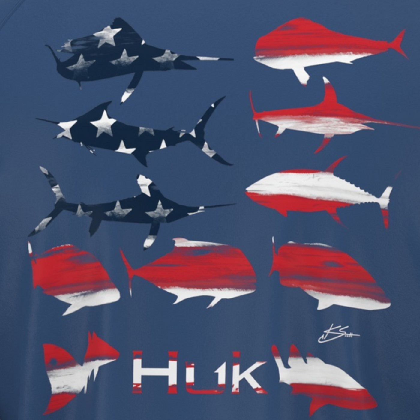 HUK Mens Patriotic Fish Graphic Tee In Grey – BLUvintage