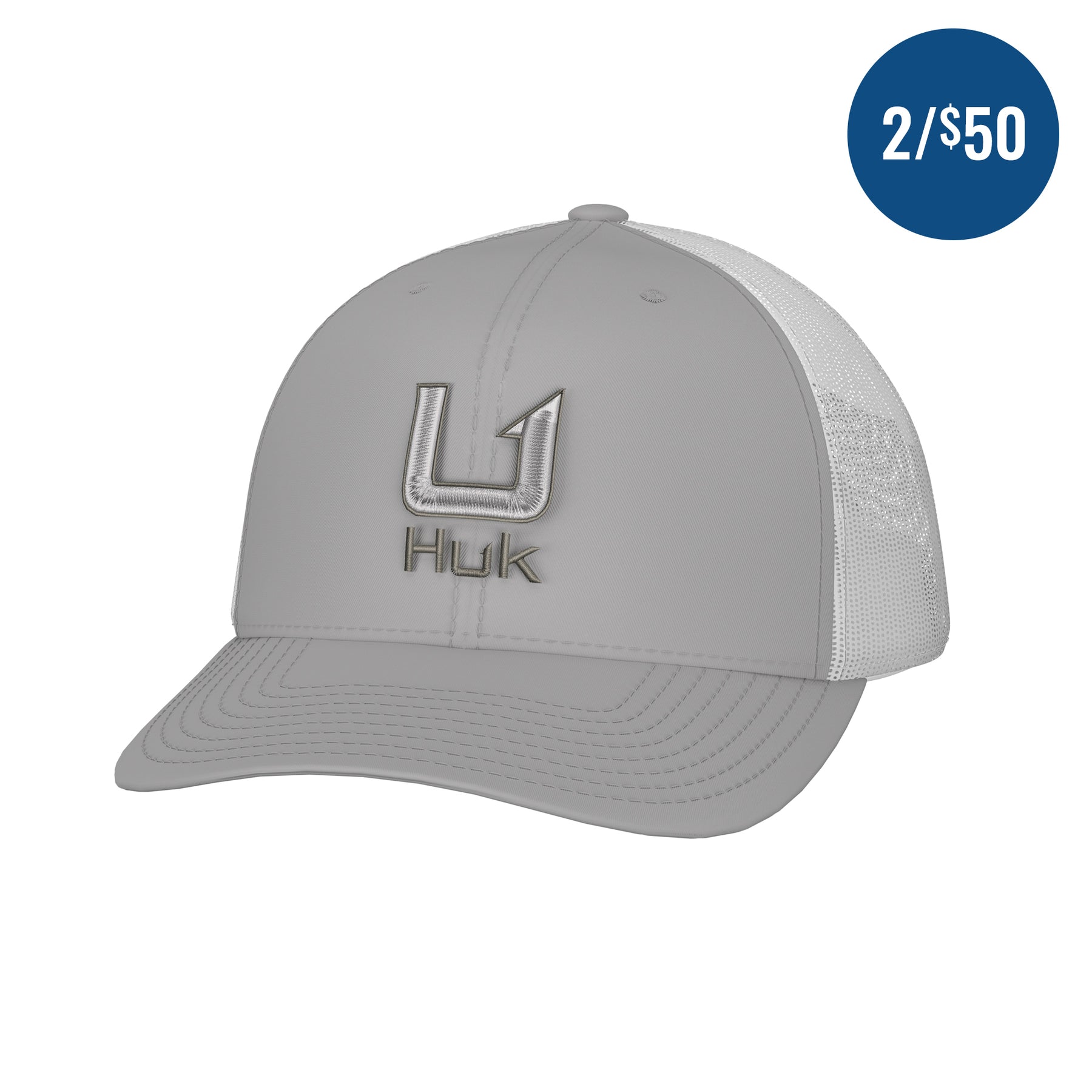 Huk Performance Fishing Hat Mesh Snapback Trucker Gray White Logo